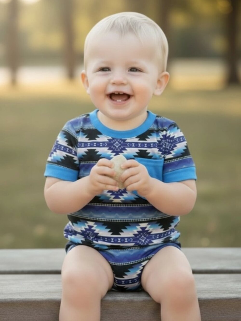 Boy Blue Aztec Printed Onsie
